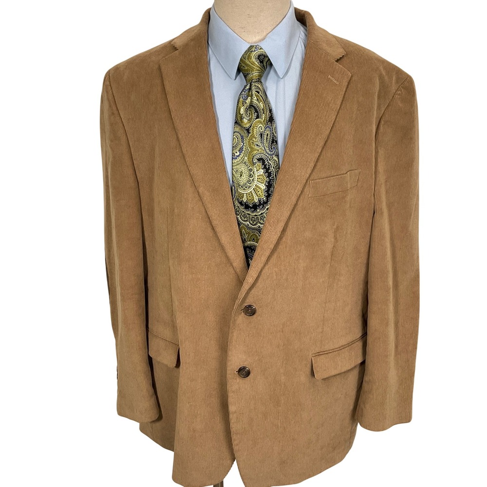 CHAPS Blazer Mens 48L Tan Corduroy Elbow Patches Academia Heritage Preppy Jacket